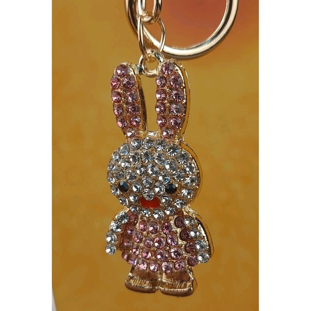Bunny Rabbit Gold Tone‎ Pink Rhinestones Purse Charm/Keychain By Fashion Jewelry